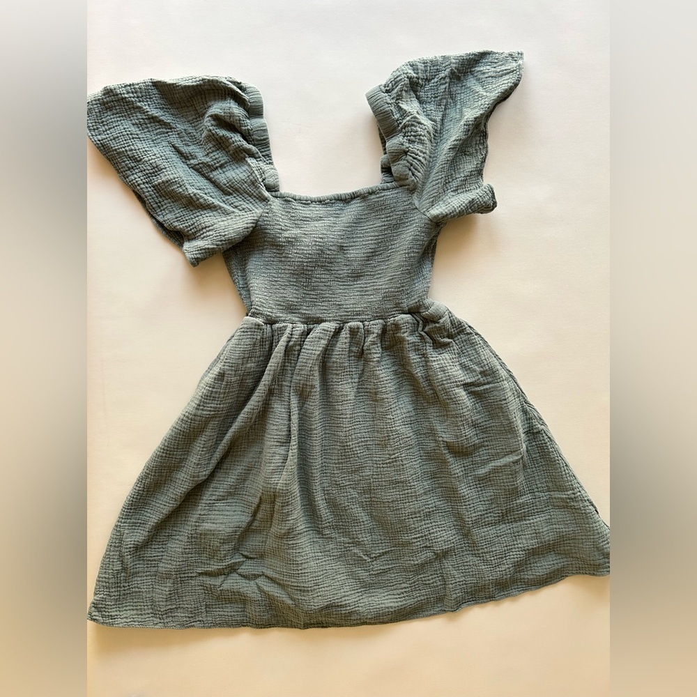 Madewell Sage Green Mini Dress with Puff Sleeves